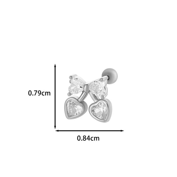 Wholesale Ear Bone Nail Stainless Steel Copper Inlaid Zircon Girlish Butterfly Bow Heart Pattern Electroplated