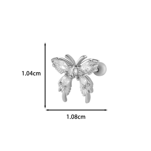 Wholesale Ear Bone Nail Stainless Steel Copper Inlaid Zircon Girlish Butterfly Bow Heart Pattern Electroplated