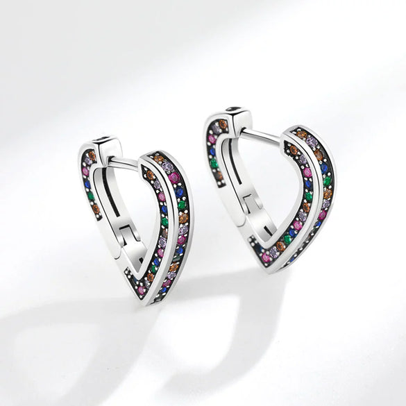 Wholesale Ear Buckle S925 Sterling Silver Copper Rainbow Zircon Love Heart Electroplated Fashion Light Luxury Women's Style