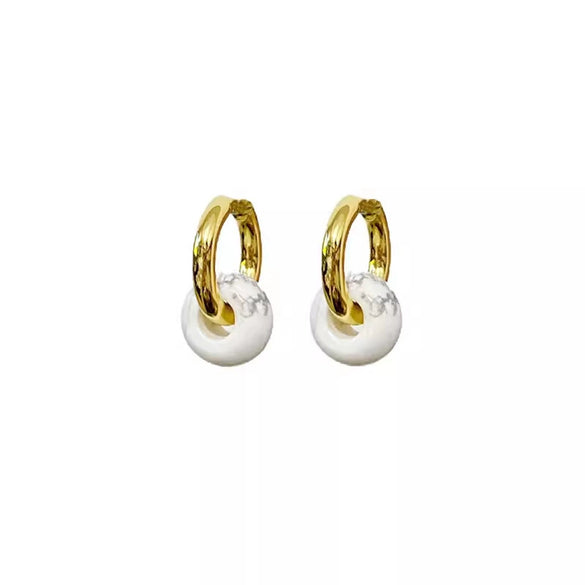 Wholesale Ear Buckles Natural Agate Jade Round Titanium Steel And Stainless Steel Ushaped Electroplated Light Luxury Niche Simple Style