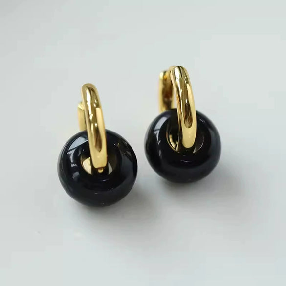 Wholesale Ear Buckles Natural Agate Jade Round Titanium Steel And Stainless Steel Ushaped Electroplated Light Luxury Niche Simple Style