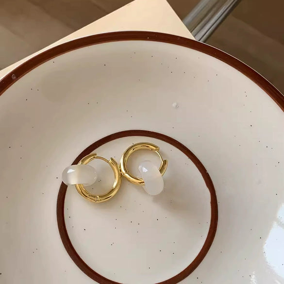 Wholesale Ear Buckles Natural Agate Jade U Shaped Stainless Steel Electroplated Light Luxury Niche Simple