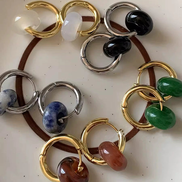 Wholesale Ear Buckles Natural Agate Jade U Shaped Stainless Steel Electroplated Light Luxury Niche Simple