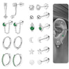 Wholesale Ear Clip Earrings Stainless Steel Real Gold Plated Green Zircon Fivepointed Star Distinctive Fashion