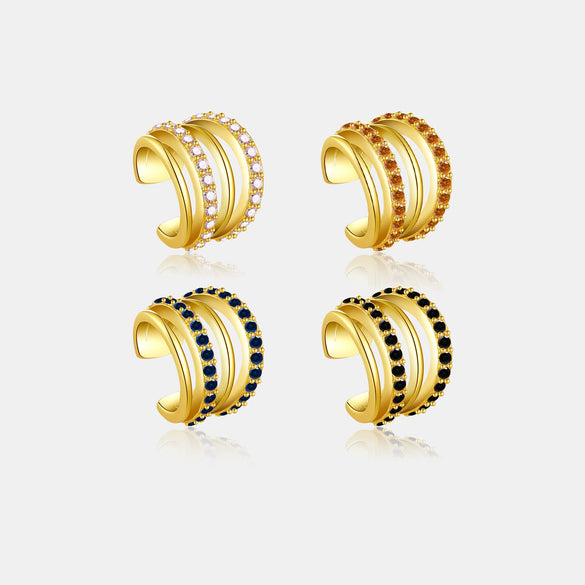Wholesale Ear Clip S925 Sterling Silver Double Row Geometric Ear Clip Electroplated 18K Gold For Women