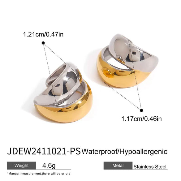 Wholesale Ear Clip Stainless Steel Gold And Silver Color Matching Double Layer Hollow Geometric Electroplated Women's Jewelry
