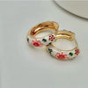 Wholesale Ear Jewelry Copper 14K Gold Ear Needle Flower Pattern Dripping Oil Process