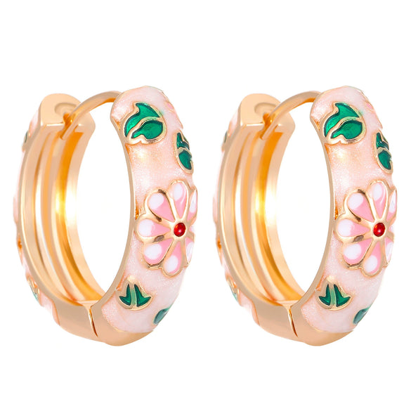 Wholesale Ear Jewelry Copper 14K Gold Ear Needle Flower Pattern Dripping Oil Process