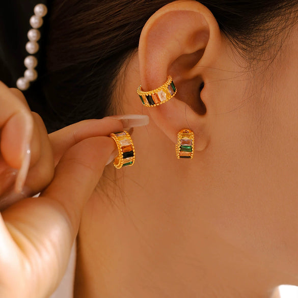 Wholesale Ear Jewelry Copper Material Microinlaid Colored Glass Stone Geometric Style Electroplated For Women