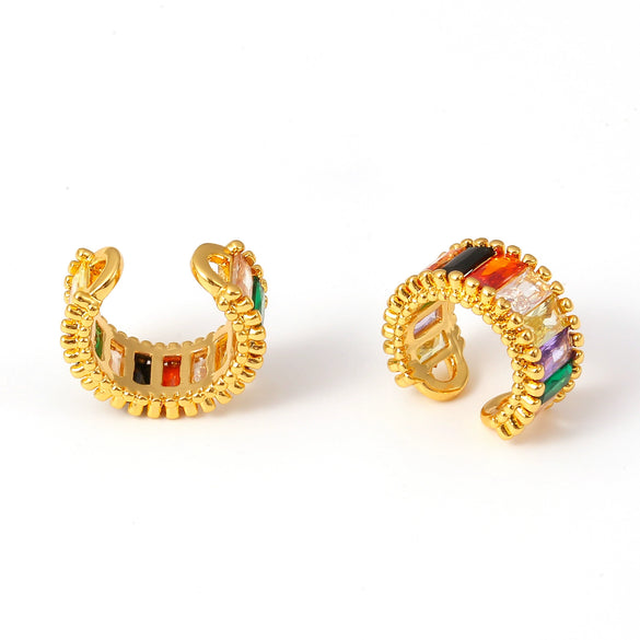 Wholesale Ear Jewelry Copper Material Microinlaid Colored Glass Stone Geometric Style Electroplated For Women