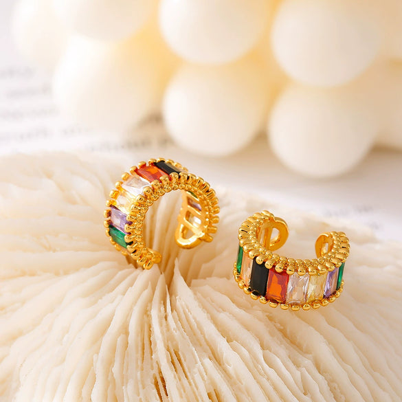 Wholesale Ear Jewelry Copper Material Microinlaid Colored Glass Stone Geometric Style Electroplated For Women