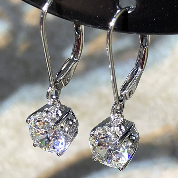 Wholesale Ear Jewelry Copper Plated White Gold Geometric Fourclaw Zircon Earrings For Women