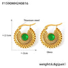 Wholesale Ear Jewelry French Retro Green Glass Hollow Titanium Steel Plated 18K True Gold Niche Geometric Earrings
