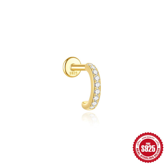 Wholesale Ear Jewelry S925 Sterling Silver Microinlaid Zircon Geometric Cartilage Flat Head Spiral Puncture Environmentally Friendly Plating Unisex