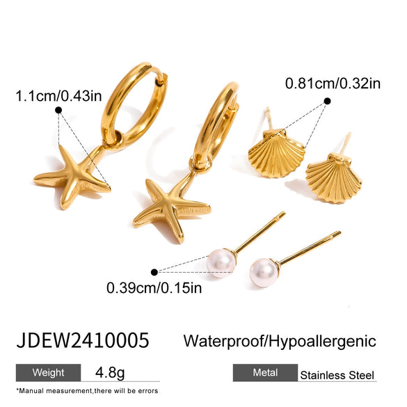 Wholesale Ear Jewelry Stainless Steel Animal Zodiac Electroplated Starfish Pearl Shell Earrings For Women