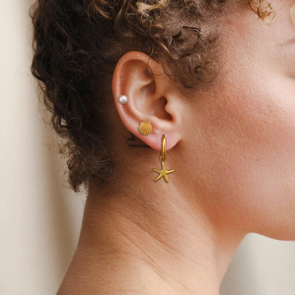 Wholesale Ear Jewelry Stainless Steel Animal Zodiac Electroplated Starfish Pearl Shell Earrings For Women