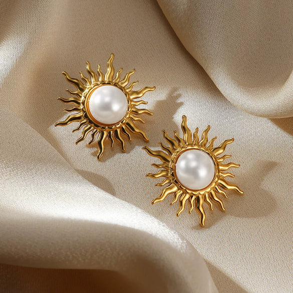 Wholesale Ear Jewelry Stainless Steel 18K Gold Geometric Round Earrings With Woven Texture And Imitation Pearl