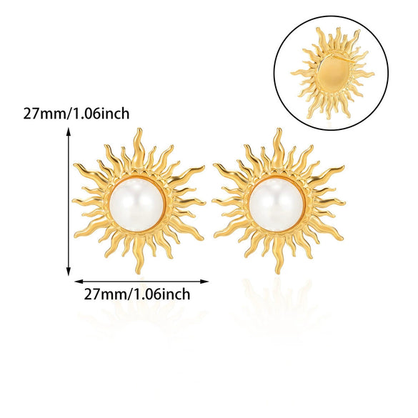 Wholesale Ear Jewelry Stainless Steel 18K Gold Geometric Round Earrings With Woven Texture And Imitation Pearl