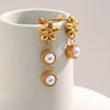 Wholesale Ear Jewelry Stainless Steel 18K Gold Plated Asymmetric Flower Imitation Pearl Earrings