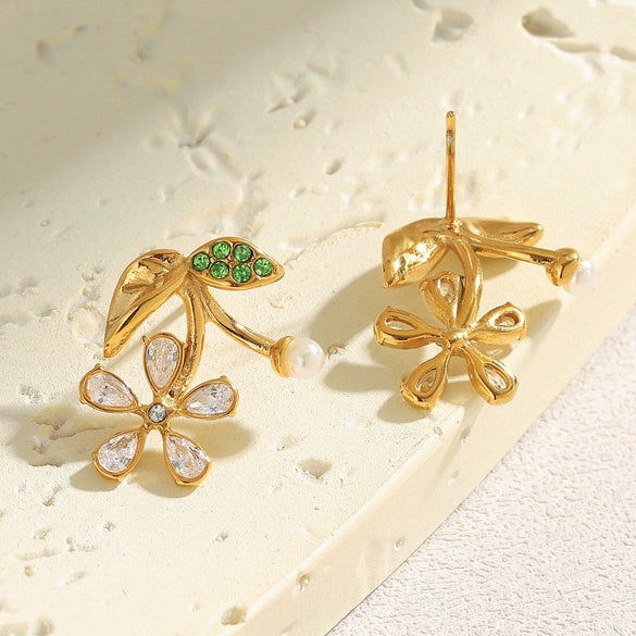 Wholesale Ear Jewelry Stainless Steel 18K Gold Plated Flower Earrings