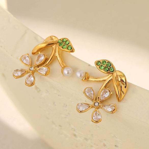 Wholesale Ear Jewelry Stainless Steel 18K Gold Plated Flower Earrings