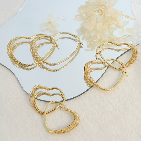 Wholesale Ear Jewelry 316L Stainless Steel Electroplated Peach Heart Retro Style