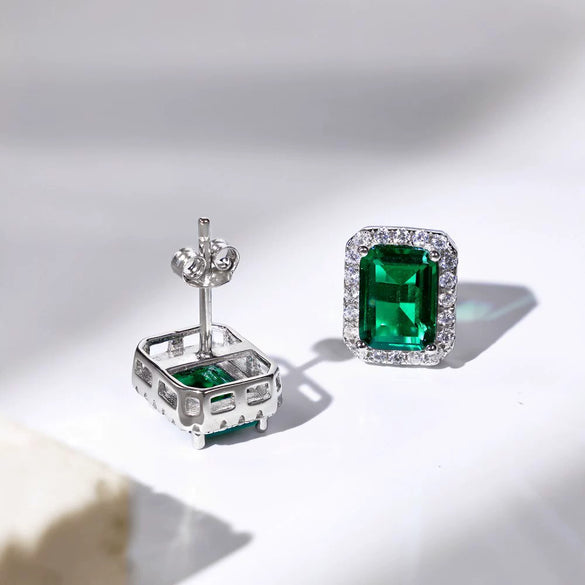 Wholesale Ear Studs S925 Sterling Silver Geometric Design Inlaid With Small Diamond Emerald For Women