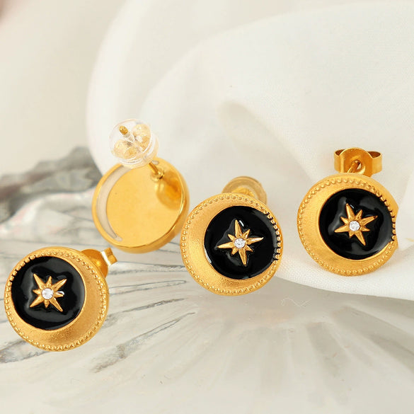 Wholesale Ear Studs 316L Stainless Steel Geometric Dripping Oil Artistic Style