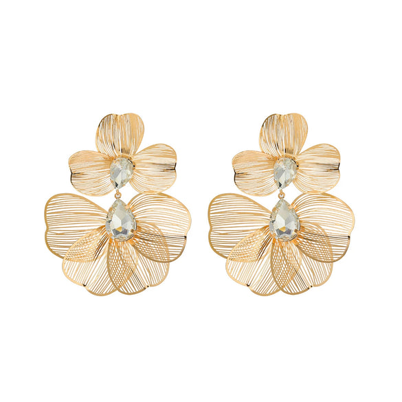 Wholesale Earrings Alloy Goldplated Floral Hollowout Rhinestone Multilayer Minimalist Style