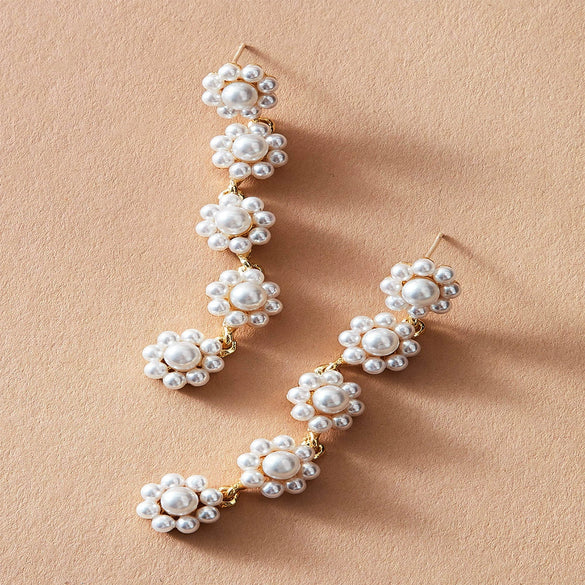Wholesale Earrings Alloy Pearl Flower Long Tassel Simple Creative