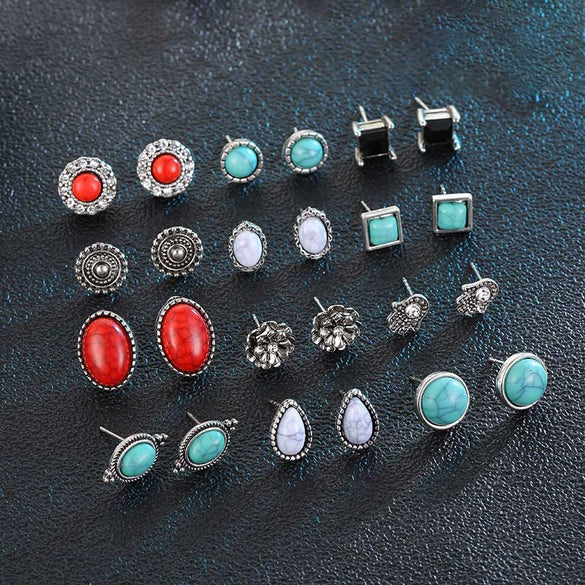 Wholesale Earrings Alloy Turquoise Geometric Street Style Electroplating For Women