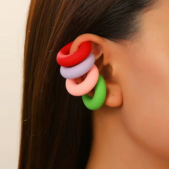 Wholesale Earrings Ccb Material Geometric Style Oval Hollow Electroplated Ear Clip