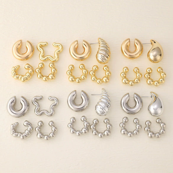 Wholesale Earrings Ccb Material Geometric Style Oval Hollow Electroplated Ear Clip