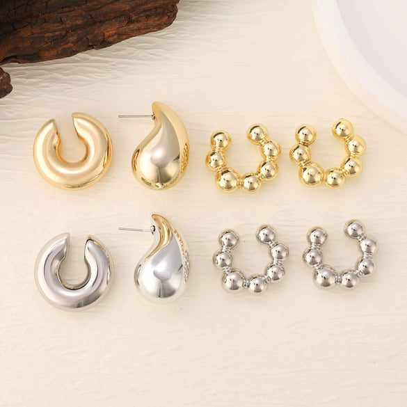 Wholesale Earrings Ccb Material Geometric Style Oval Hollow Electroplated Ear Clip