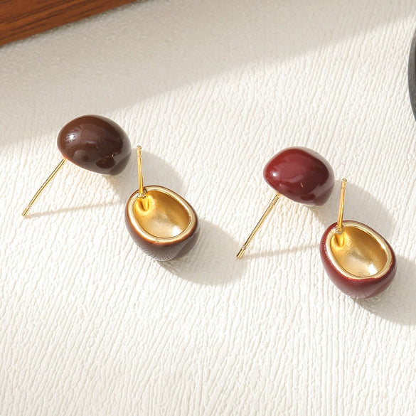 Wholesale Earrings Copper Dripping Oil Geometric French Retro Enamel Craft Thickened Electroplating