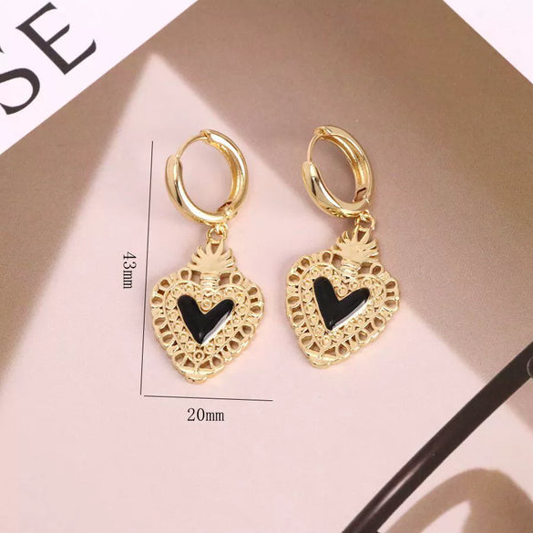 Wholesale Earrings Copper Dripping Oil Geometric Heartshaped Sweet Style 18K Gold Plated