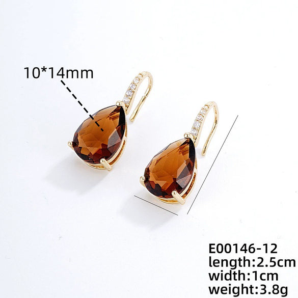 Wholesale Earrings Copper Dropshaped Zircon Micro Inlaid Electroplating For Women