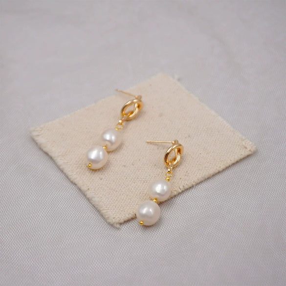 Wholesale Earrings Copper Freshwater Pearl Retro Geometric Handmade For Women