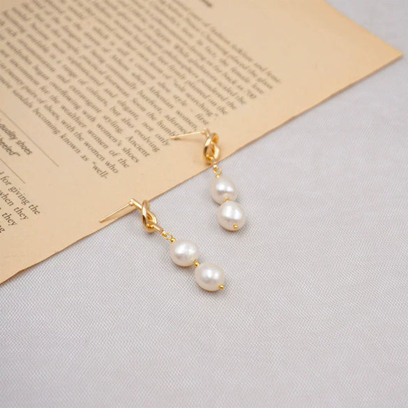 Wholesale Earrings Copper Freshwater Pearl Retro Geometric Handmade For Women