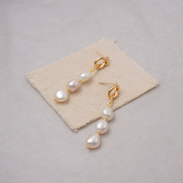Wholesale Earrings Copper Freshwater Pearl Retro Geometric Handmade For Women