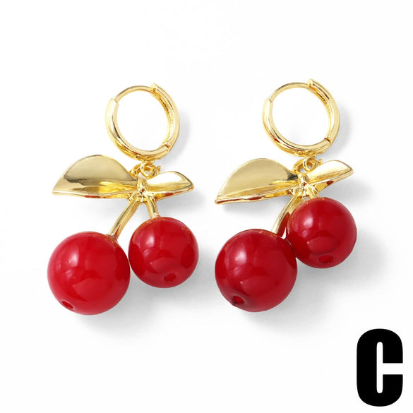 Wholesale Earrings Copper Fruit Cherry Design Electroplating