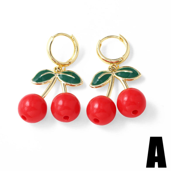 Wholesale Earrings Copper Fruit Cherry Design Electroplating