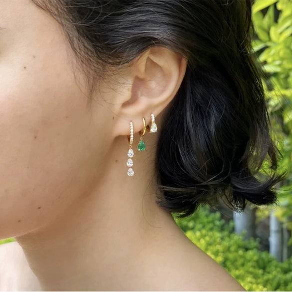 Wholesale Earrings Copper Geometric Environmental Protection Electroplated Water Drop Color Diamond Accessories