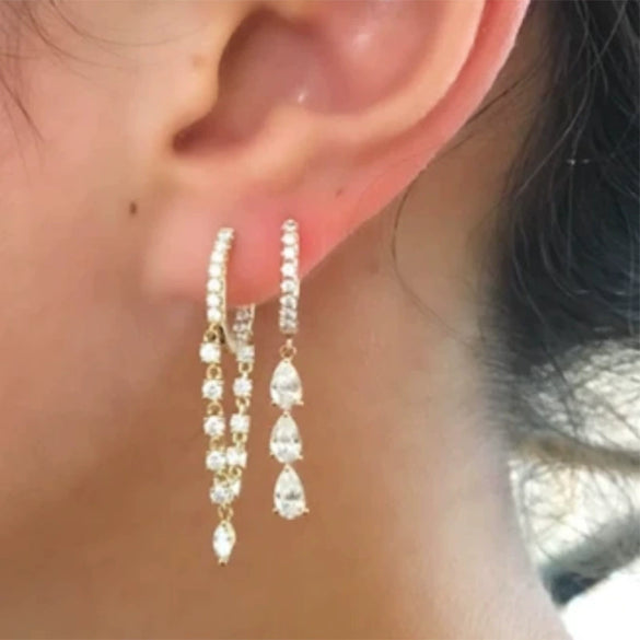 Wholesale Earrings Copper Geometric Environmental Protection Electroplated Water Drop Color Diamond Accessories