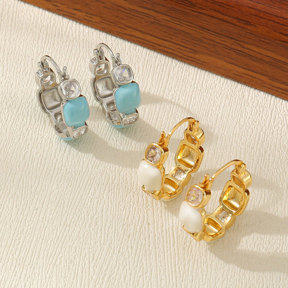 Wholesale Earrings Copper Geometric Heart Cshaped Retro Enamel Asymmetric Zircon Inlaid Electroplating