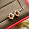 Wholesale Earrings Copper Geometric Retro Imitation Red Corundum Zircon For Women
