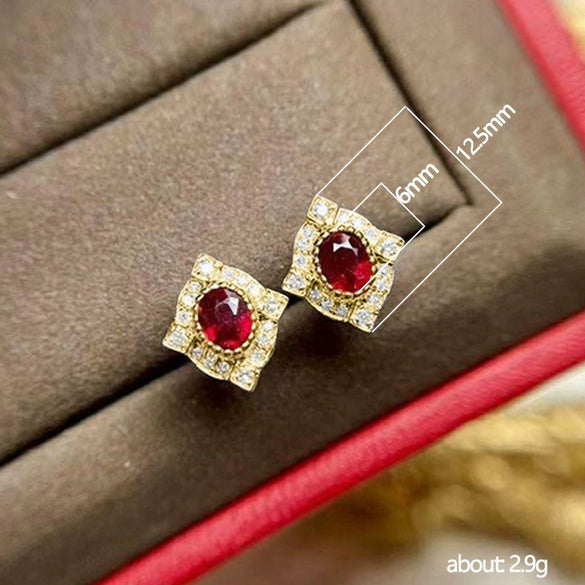 Wholesale Earrings Copper Geometric Retro Imitation Red Corundum Zircon For Women
