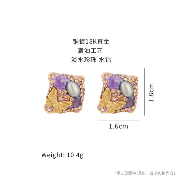 Wholesale Earrings Copper Geometric Retro Oil Painting Style Electroplating For Women