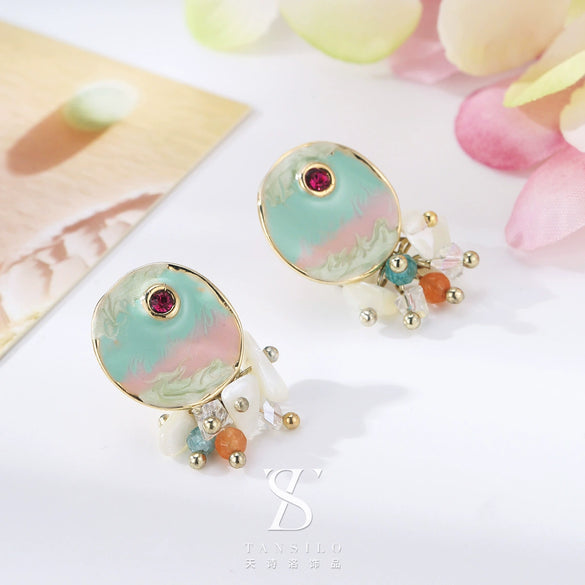 Wholesale Earrings Copper Geometric Retro Oil Painting Style Electroplating For Women