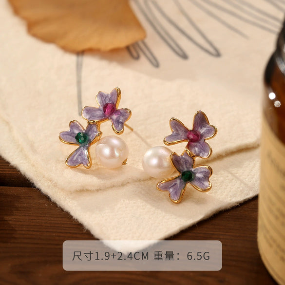 Wholesale Earrings Copper Geometric Retro Oil Painting Style Electroplating For Women